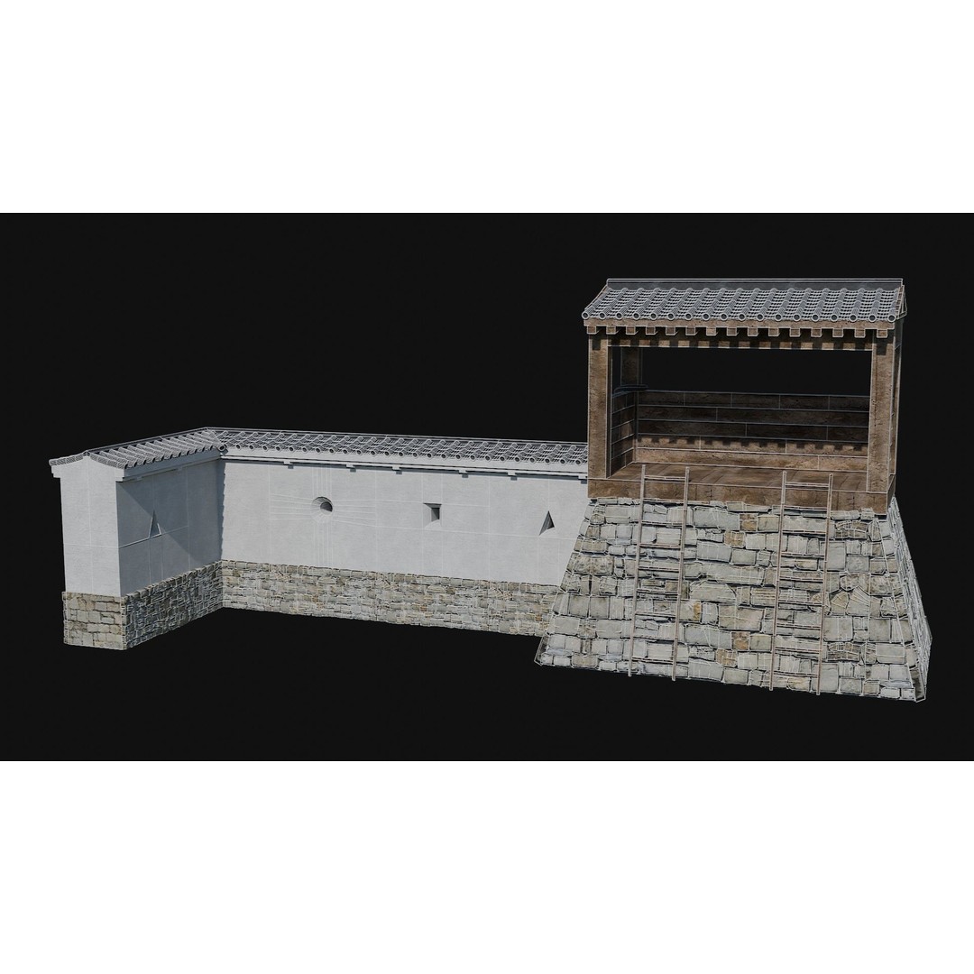 Modular Japanese Walls 3D Model – Low Poly Feudal Fence Collection, FBX, OBJ - View 6