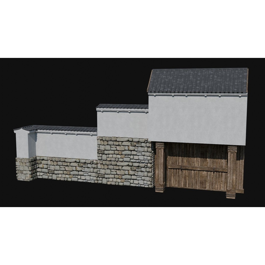 Modular Japanese Walls 3D Model – Low Poly Feudal Fence Collection, FBX, OBJ - View 8