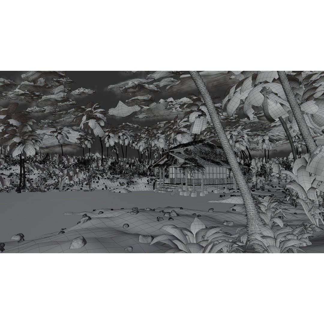 Tropical Cabin 3D Model – High Poly Landscape Scene for Blender
