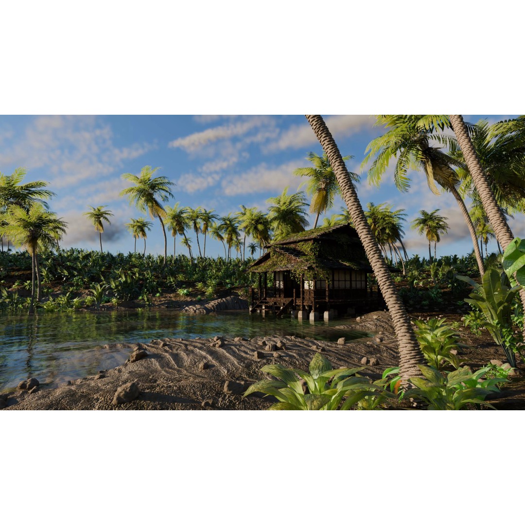 Tropical Cabin 3D Model – High Poly Landscape Scene for Blender - View 2