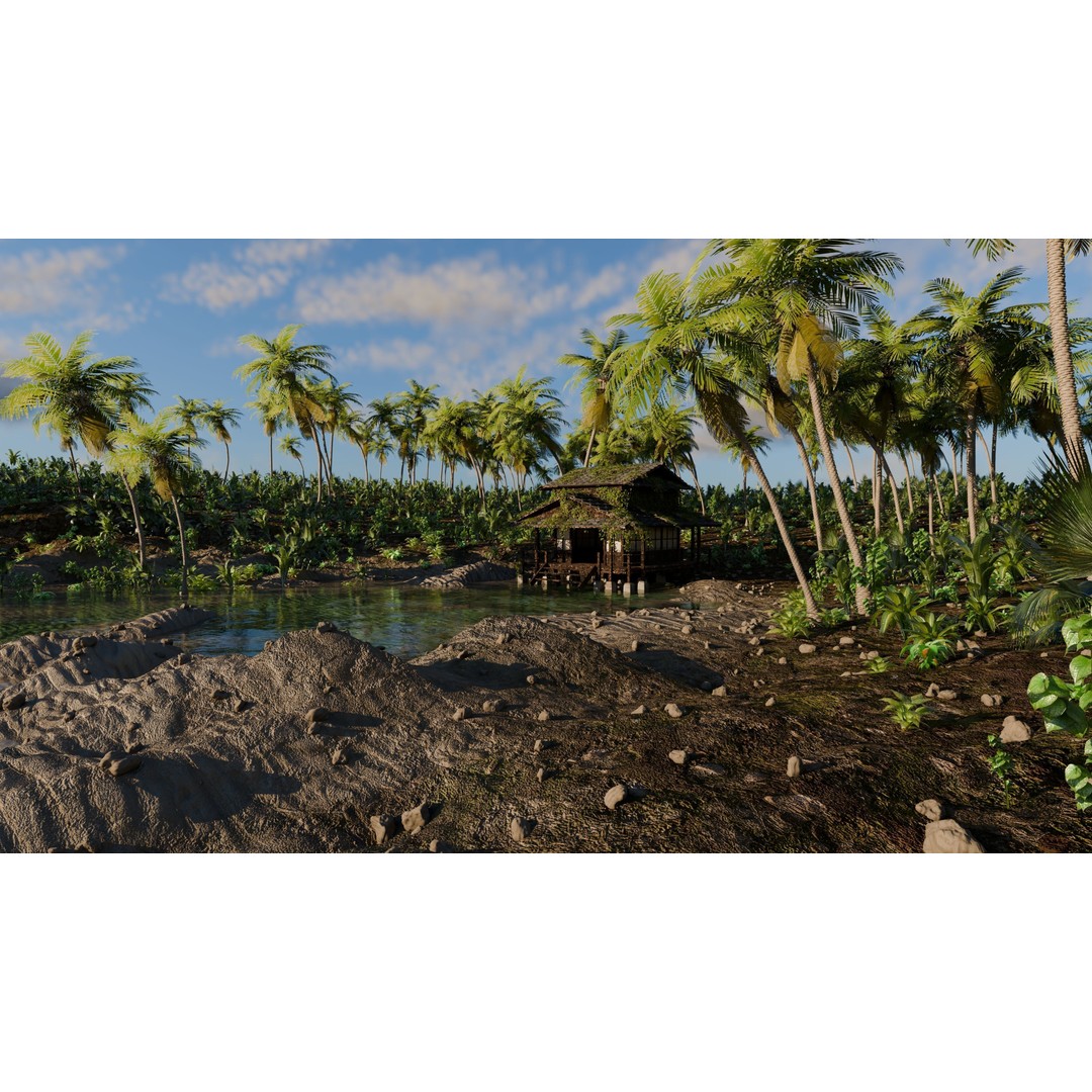 Tropical Cabin 3D Model – High Poly Landscape Scene for Blender - View 3