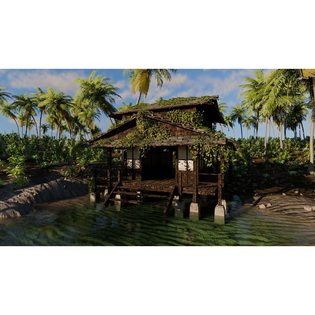 Tropical Cabin 3D Model – High Poly Landscape Scene for Blender - View 4