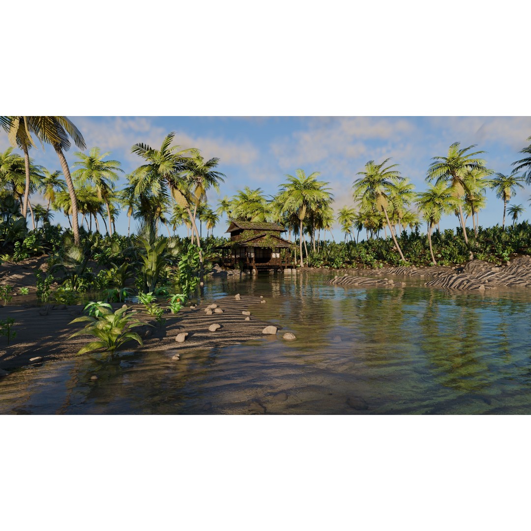 Tropical Cabin 3D Model – High Poly Landscape Scene for Blender - View 5