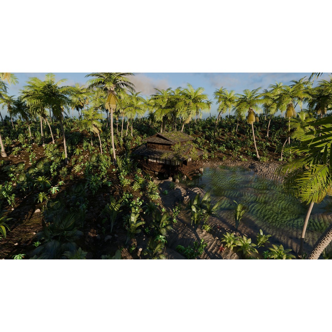 Tropical Cabin 3D Model – High Poly Landscape Scene for Blender - View 6