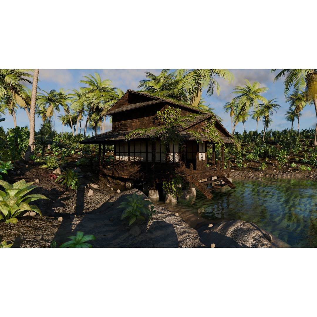 Tropical Cabin 3D Model – High Poly Landscape Scene for Blender - View 7