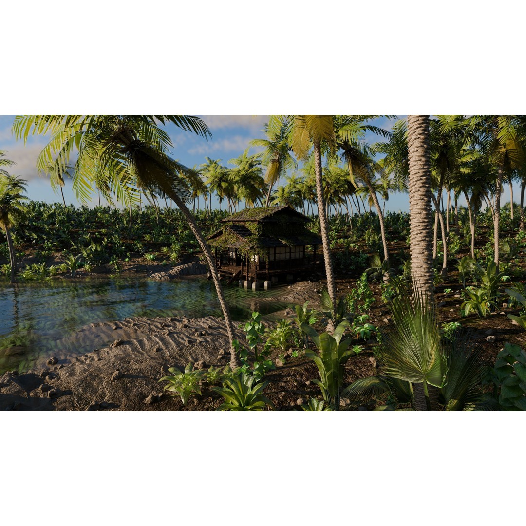 Tropical Cabin 3D Model – High Poly Landscape Scene for Blender - View 8