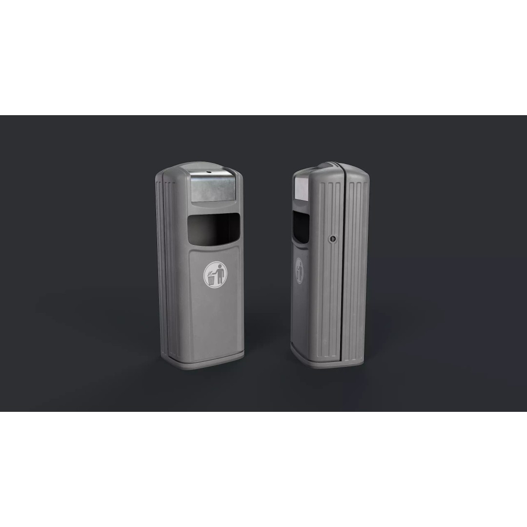 Street Trash Can 3D Model – Low Poly Game-Ready PBR Asset, FBX - View 2