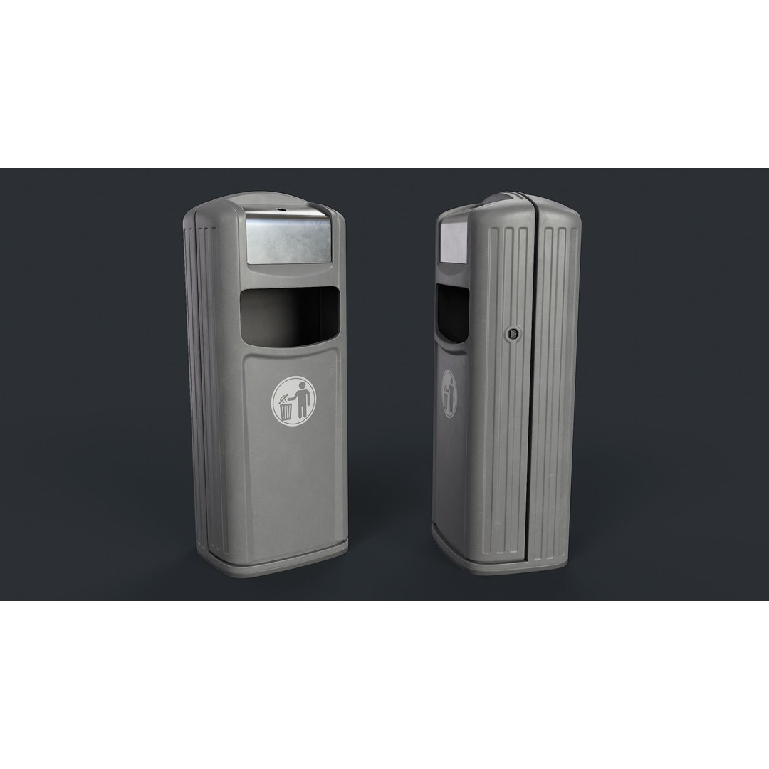 Street Trash Can 3D Model – Low Poly Game-Ready PBR Asset, FBX - View 3