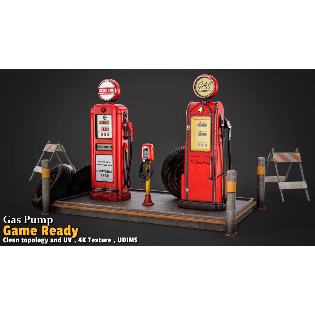 Retro Gas Station 3D Model – Low Poly PBR Asset for Games - View 2