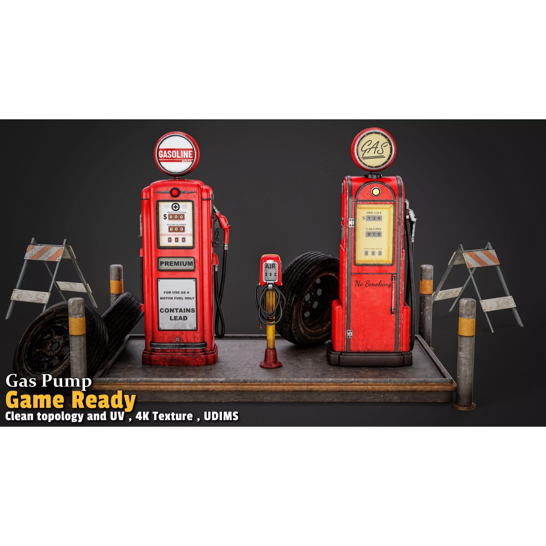 Retro Gas Station 3D Model – Low Poly PBR Asset for Games - View 7
