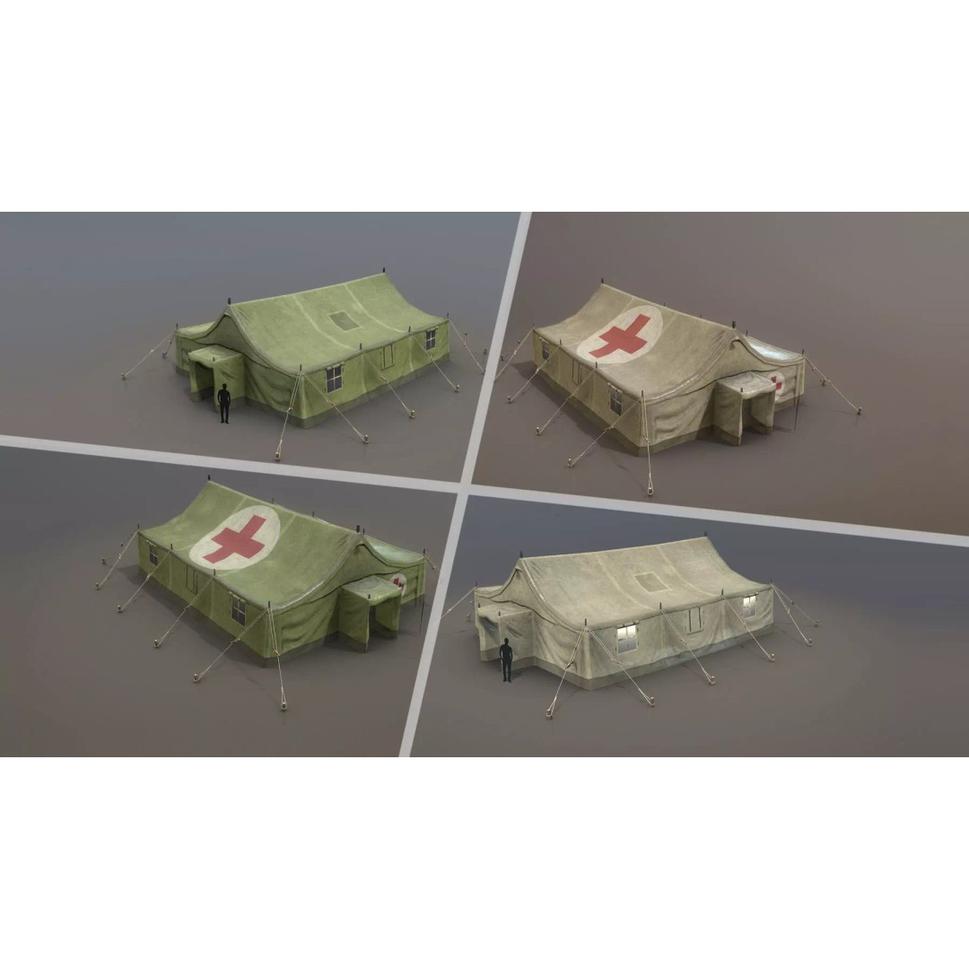 Military Tent 3D Model – Low Poly Game Asset with PBR Textures - View 2