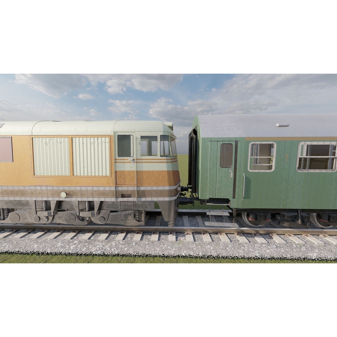 1970s Diesel Train 3D Model – Vintage Transport Asset, FBX, OBJ - View 10