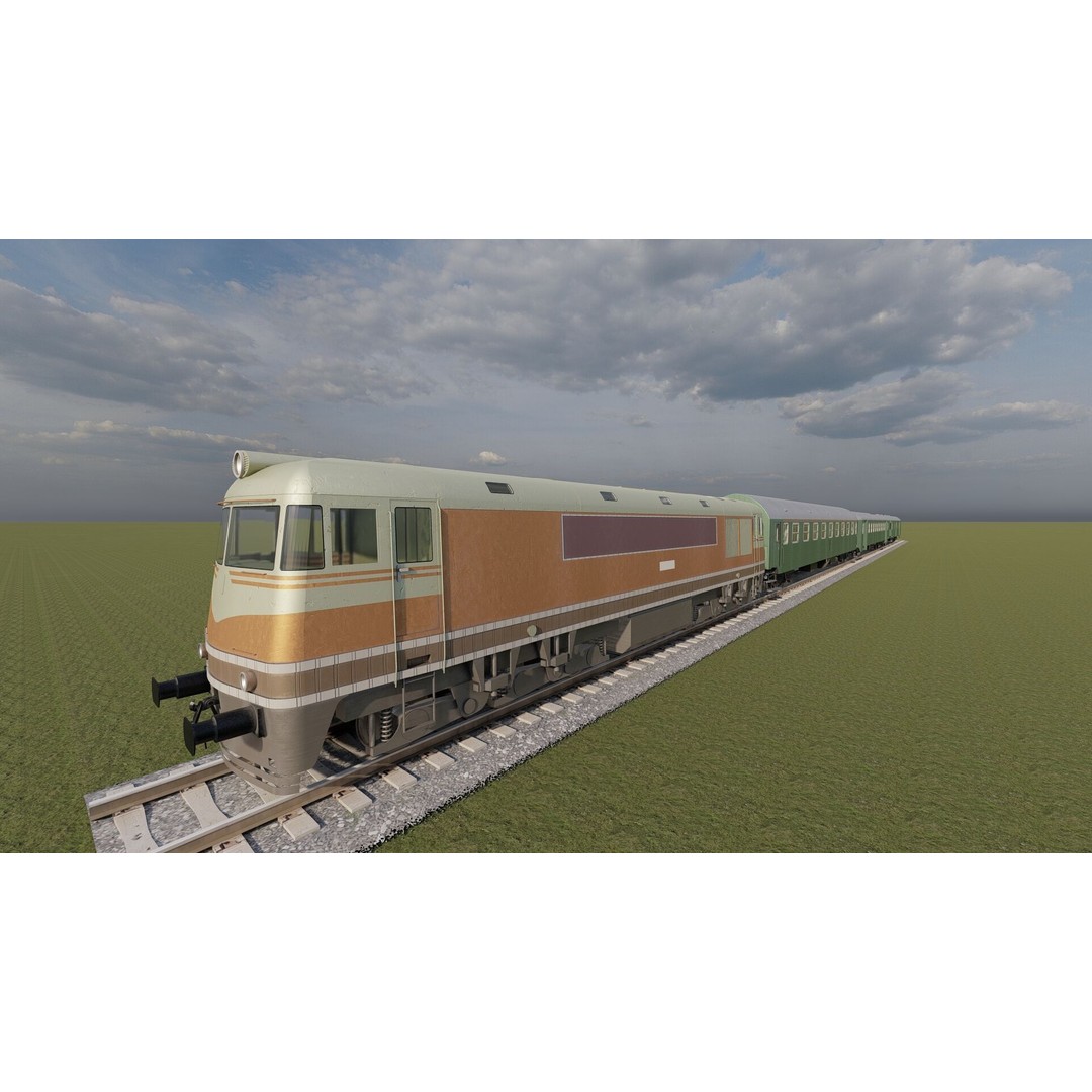 1970s Diesel Train 3D Model – Vintage Transport Asset, FBX, OBJ - View 8