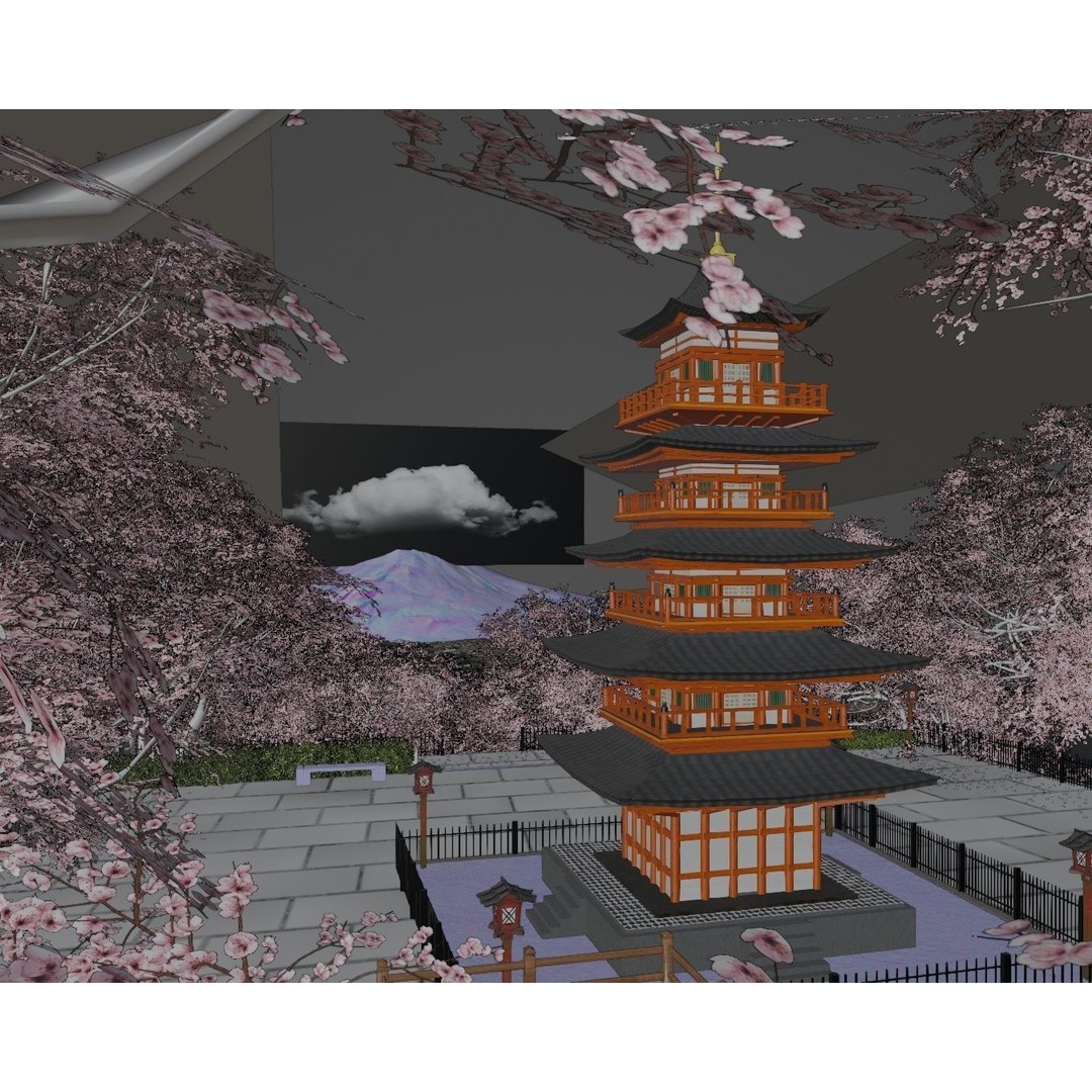 Arakurayama Sengen Park 3D Model – Low Poly Animated Asset, FBX, OBJ - View 7