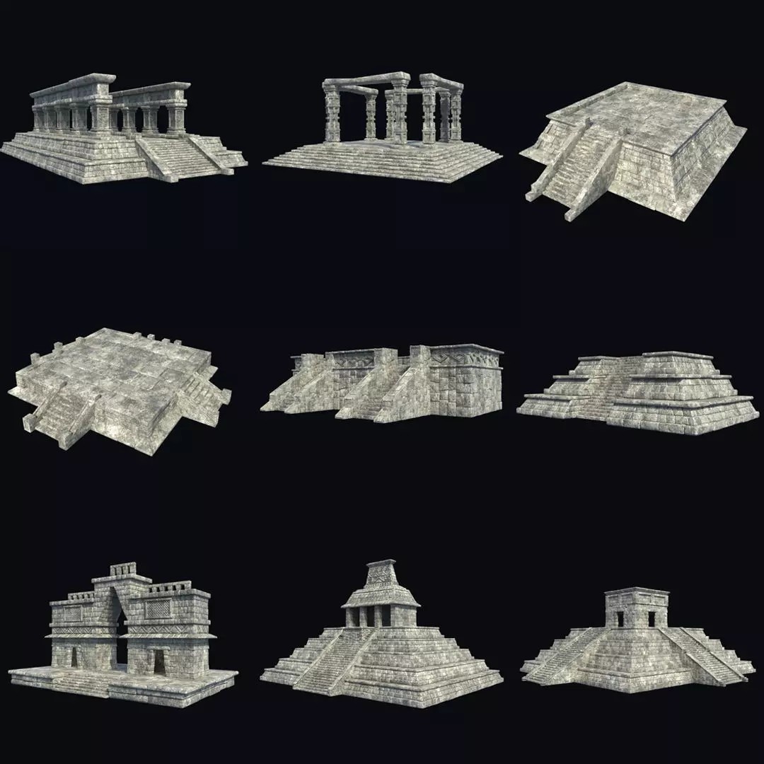 Ancient Aztec Temple 3D Model – Low Poly Game-Ready Asset, FBX, OBJ - View 2