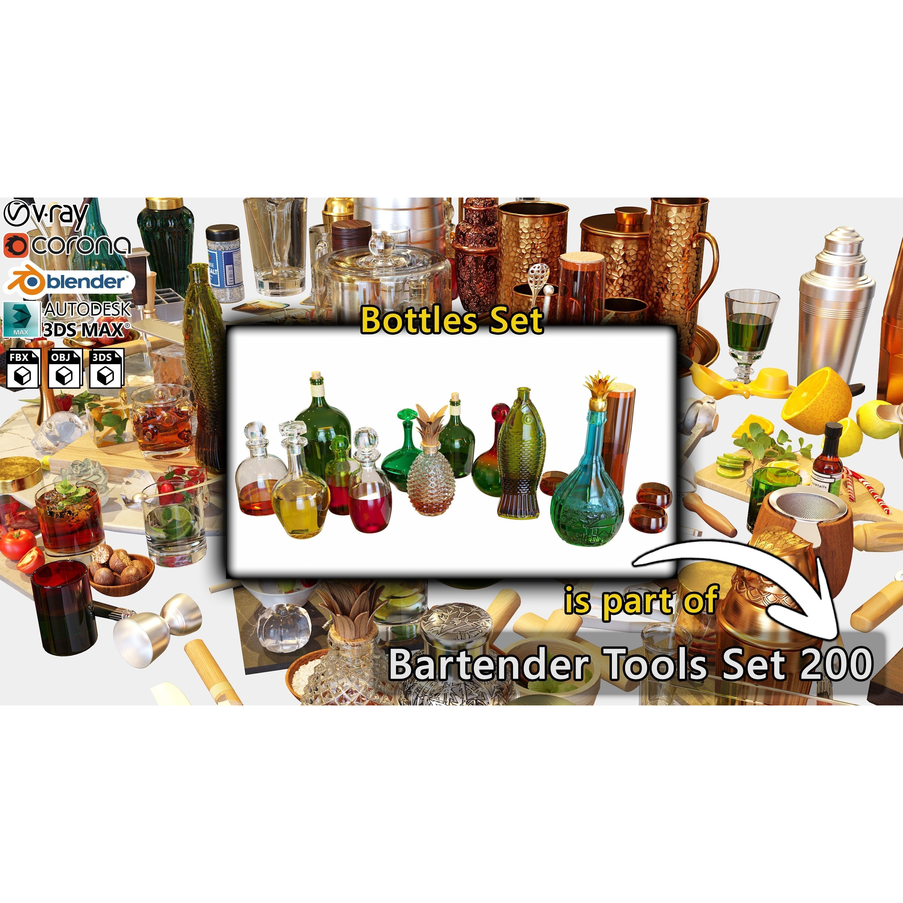 Bartender Tools Set - Game-Ready 3D Model - View 3