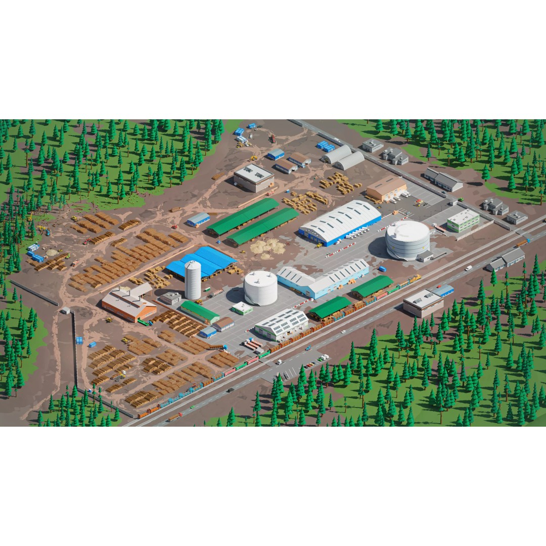 Logging Facility 3D Model – Low Poly Industrial Asset, FBX/Blender - View 3