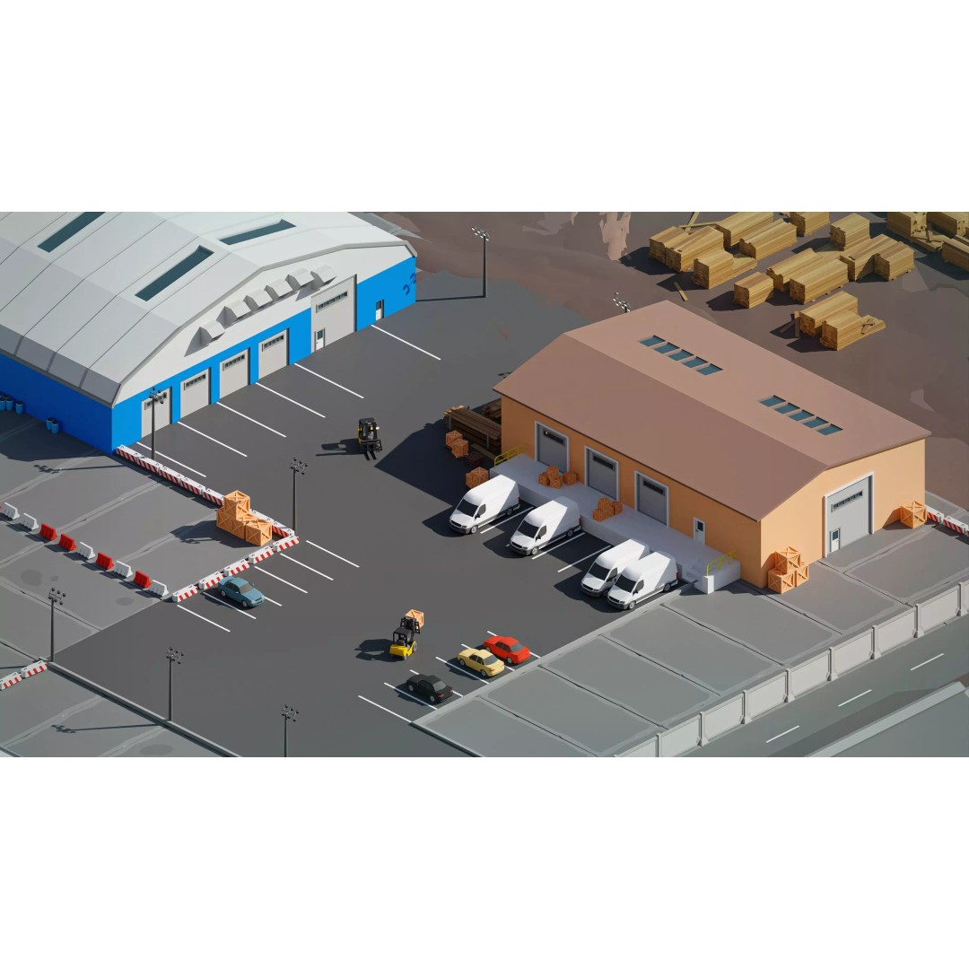 Logging Facility 3D Model – Low Poly Industrial Asset, FBX/Blender - View 34