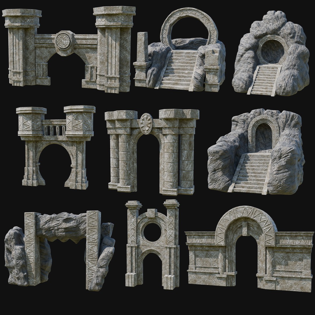 Stone Portal Gate 3D Model – Low Poly Game-Ready Asset, FBX & OBJ