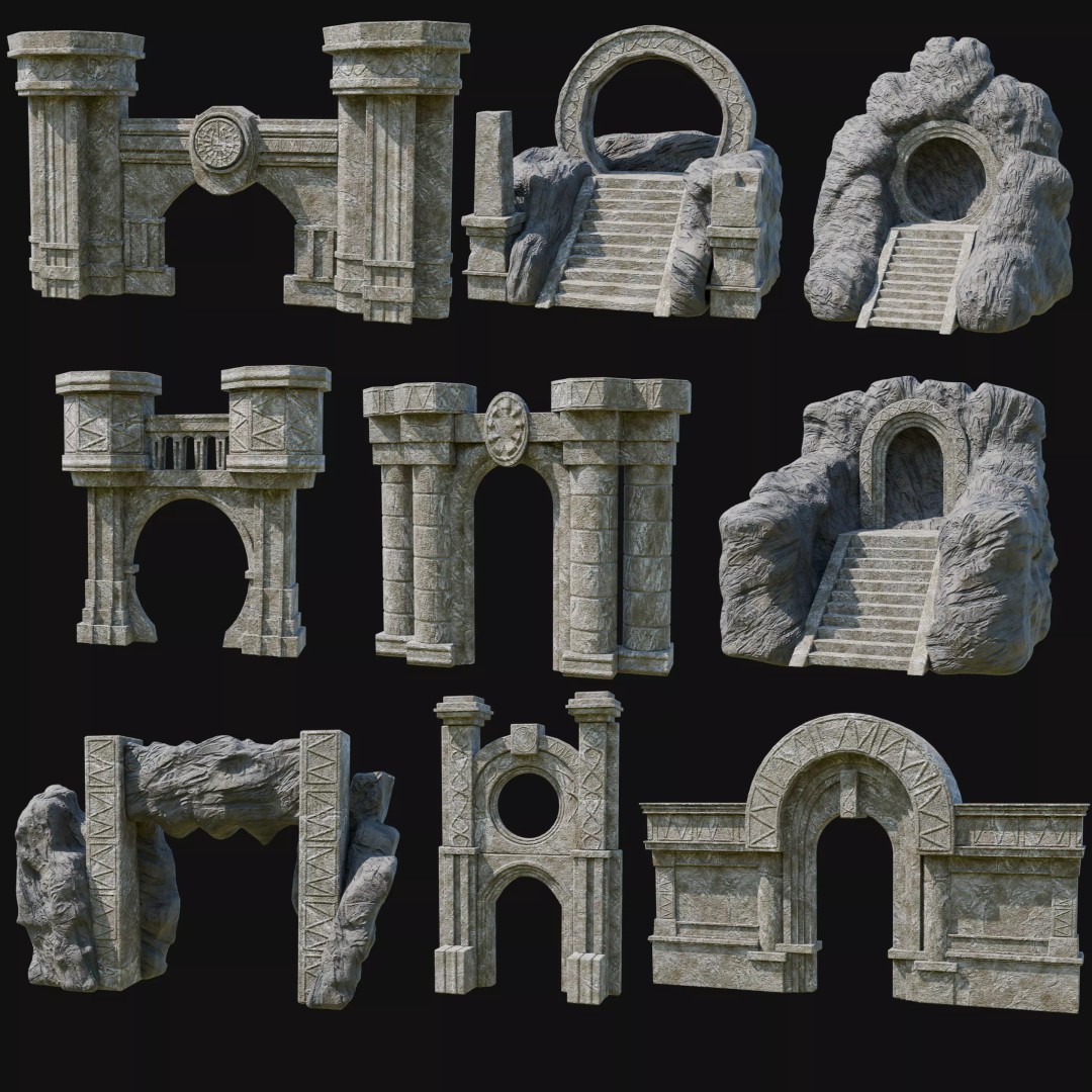 Stone Portal Gate 3D Model – Low Poly Game-Ready Asset, FBX & OBJ - View 2