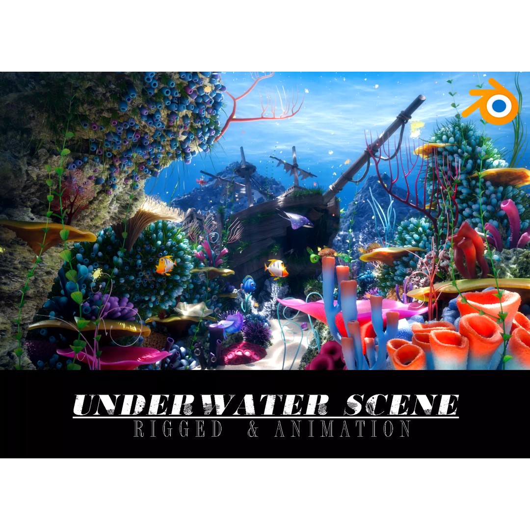 Cartoon Underwater Scene 3D Model – Rigged Animated Environment, Blender - View 2