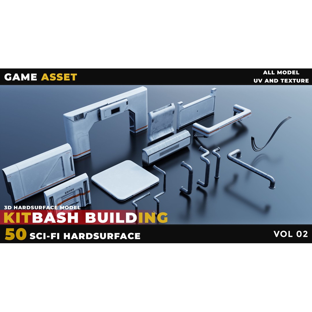 Sci-Fi Building 3D Model – Low Poly Kitbash Asset, Blender, FBX