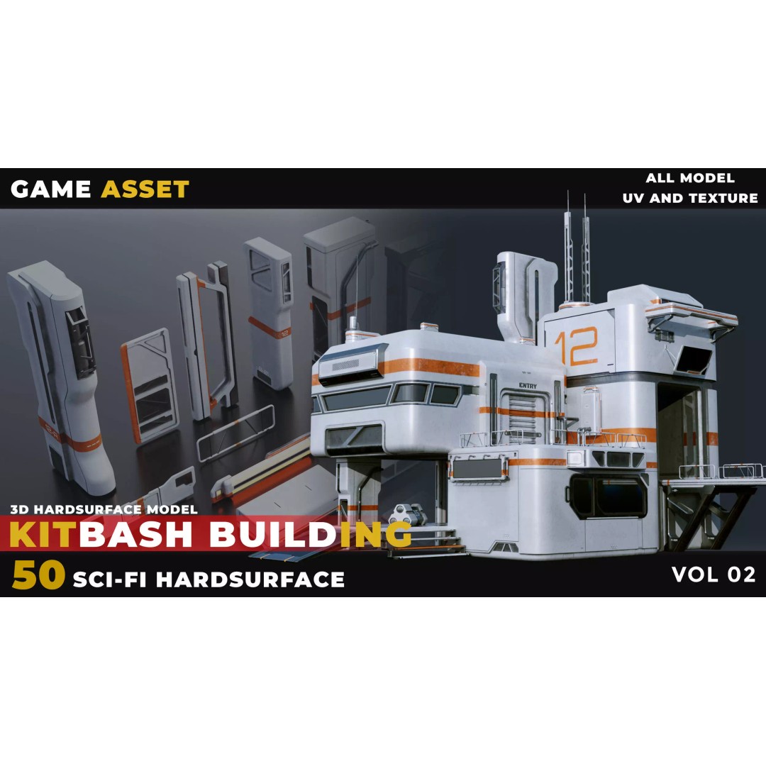 Sci-Fi Building 3D Model – Low Poly Kitbash Asset, Blender, FBX - View 2