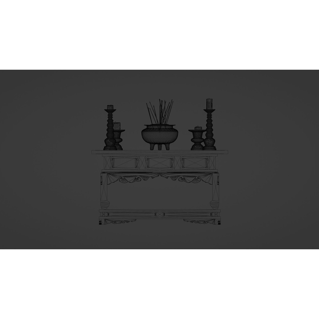 Japanese Temple Altar 3D Model – Low Poly PBR Game Asset, FBX, OBJ