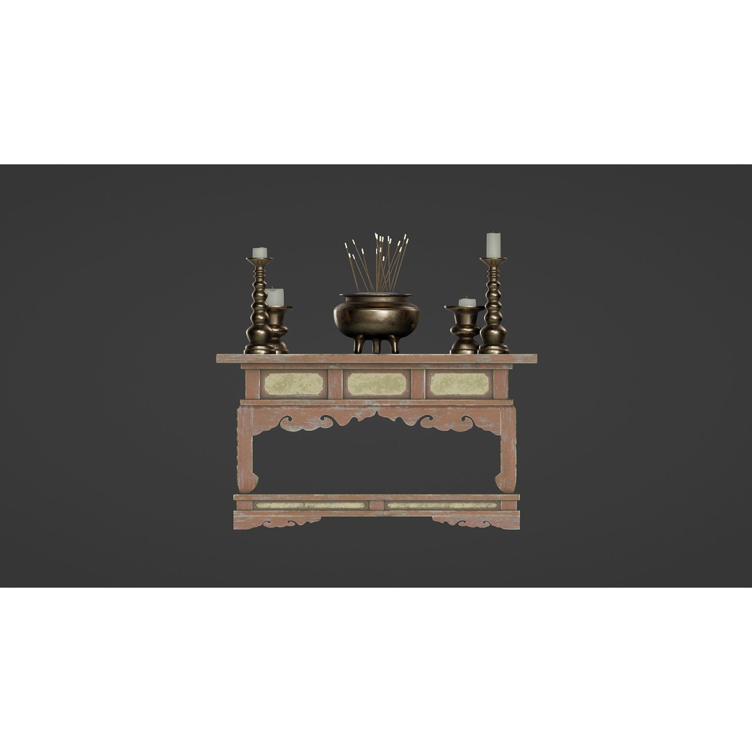 Japanese Temple Altar 3D Model – Low Poly PBR Game Asset, FBX, OBJ - View 10