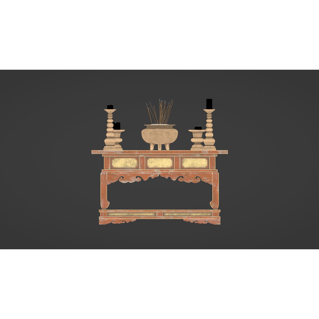 Japanese Temple Altar 3D Model – Low Poly PBR Game Asset, FBX, OBJ - View 11