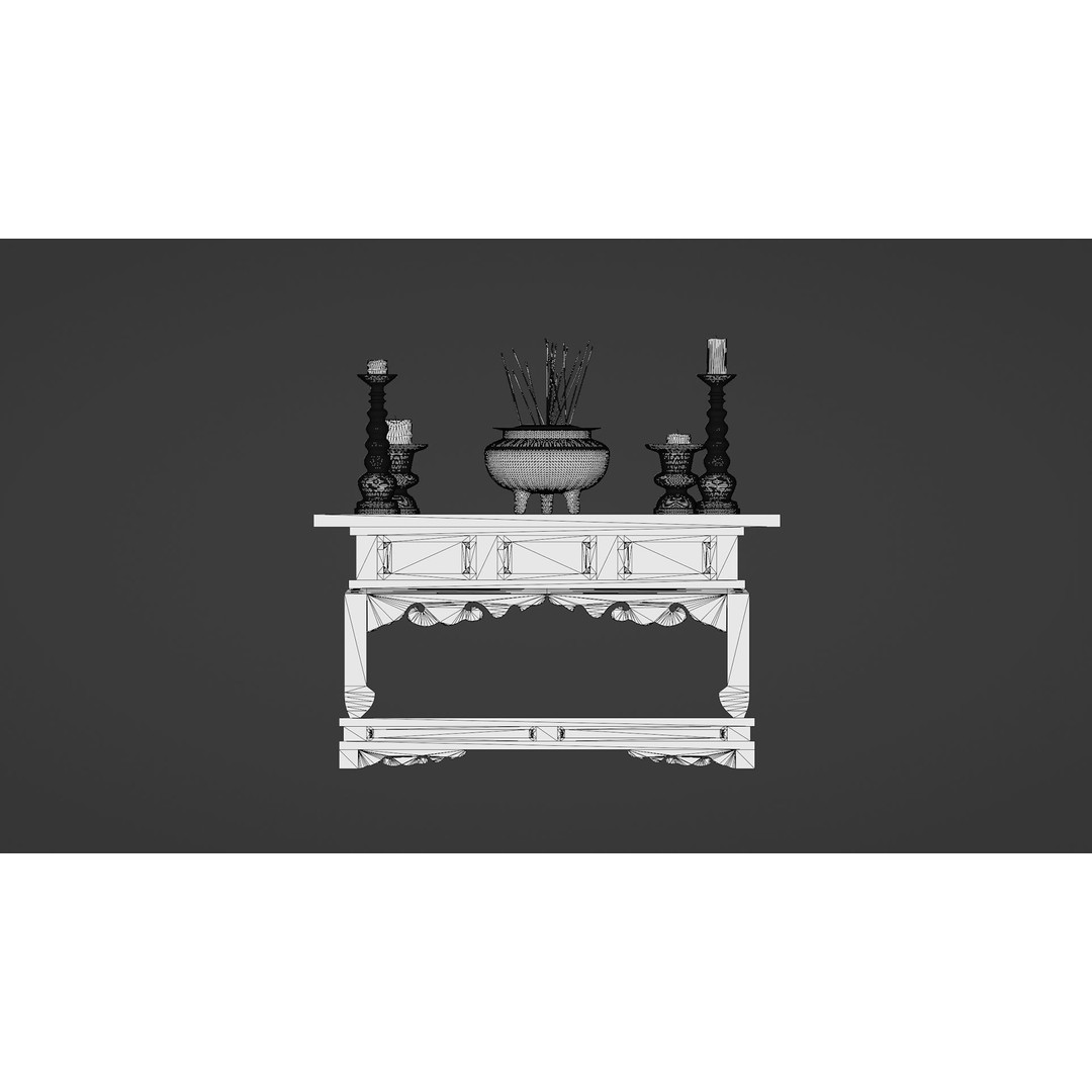 Japanese Temple Altar 3D Model – Low Poly PBR Game Asset, FBX, OBJ - View 12