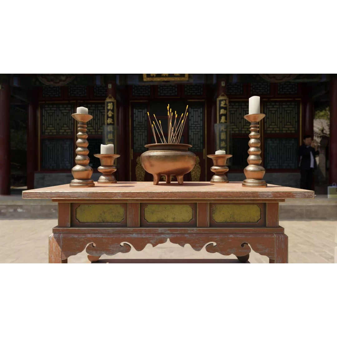 Japanese Temple Altar 3D Model – Low Poly PBR Game Asset, FBX, OBJ - View 2