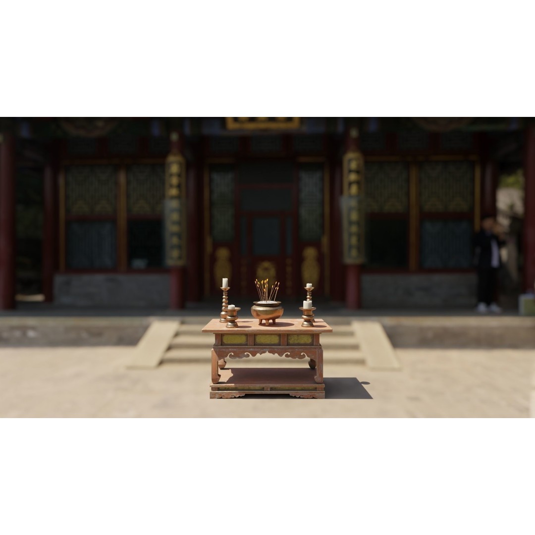 Japanese Temple Altar 3D Model – Low Poly PBR Game Asset, FBX, OBJ - View 3