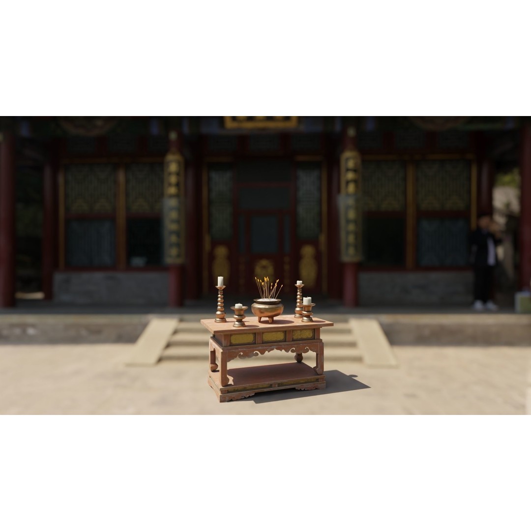 Japanese Temple Altar 3D Model – Low Poly PBR Game Asset, FBX, OBJ - View 4