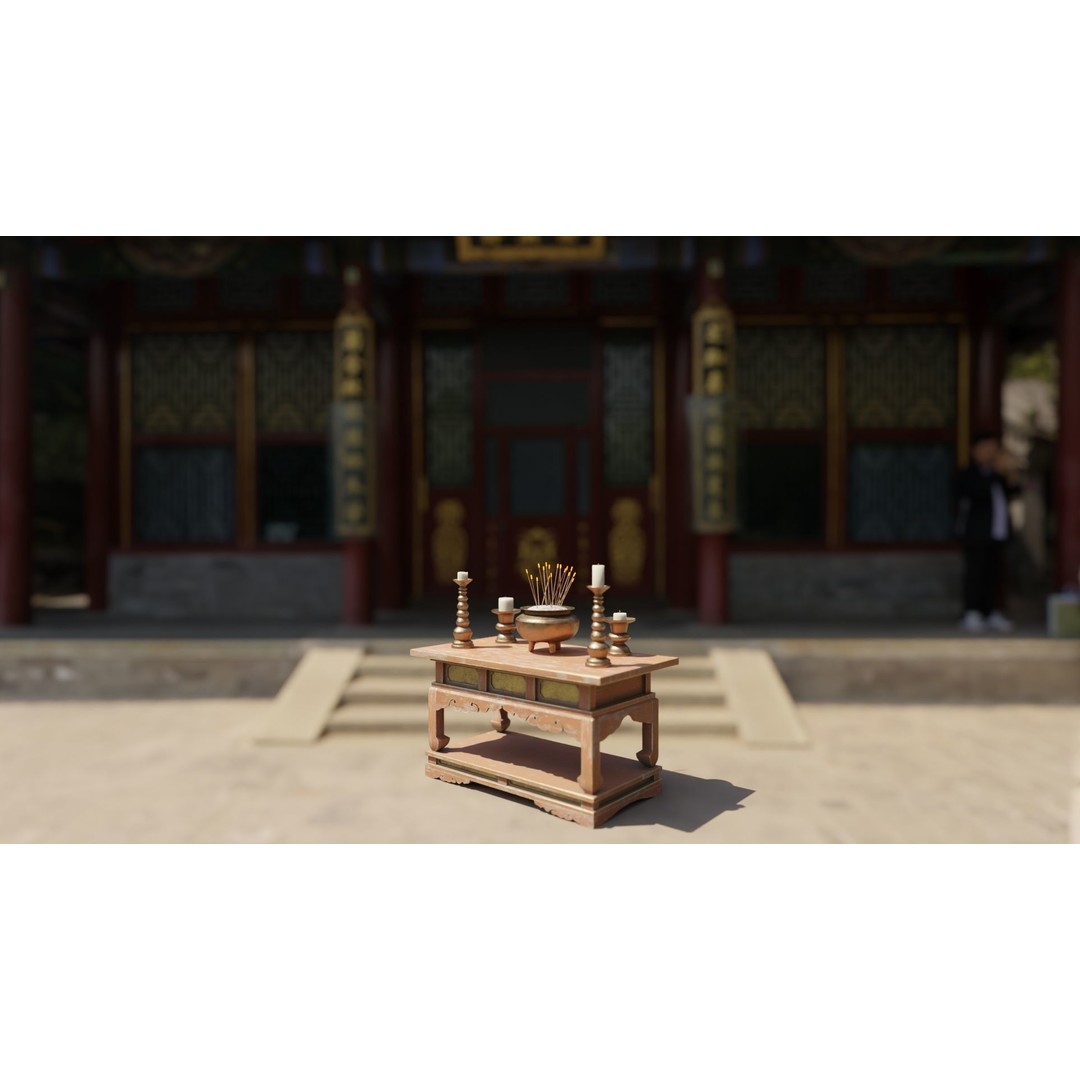 Japanese Temple Altar 3D Model – Low Poly PBR Game Asset, FBX, OBJ - View 9