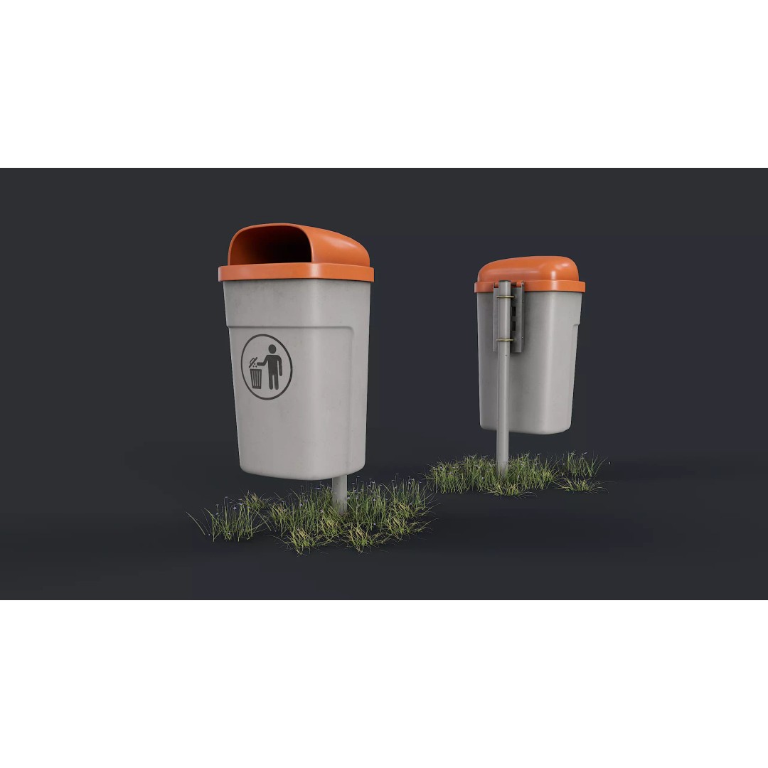 Street Trash Can 3D Model – Low Poly Game-Ready PBR Asset, FBX - View 2