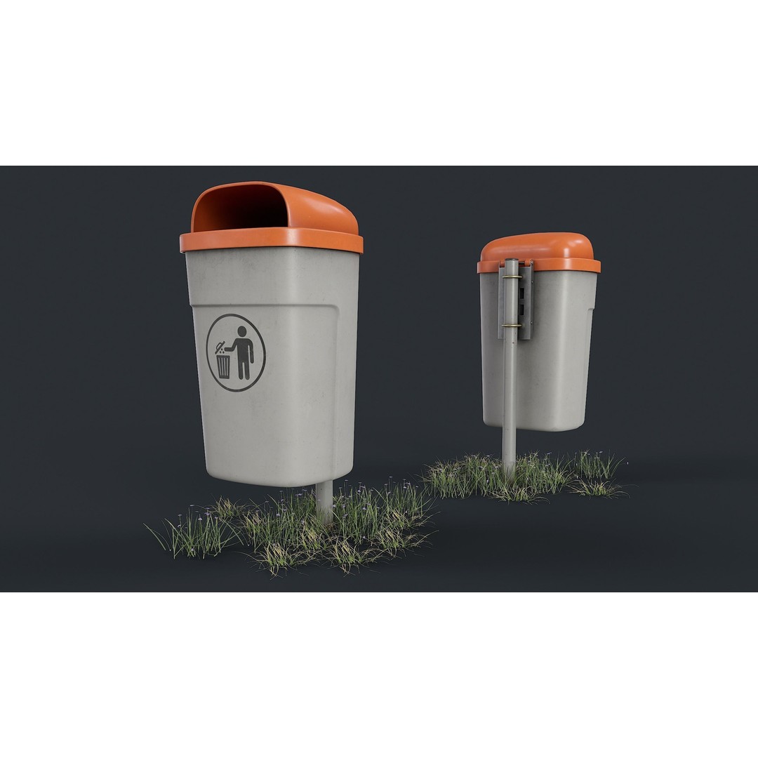 Street Trash Can 3D Model – Low Poly Game-Ready PBR Asset, FBX - View 3