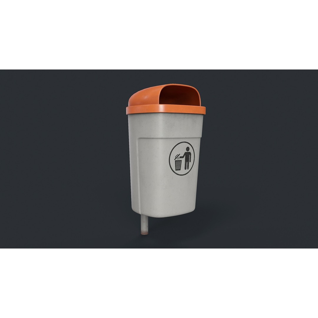 Street Trash Can 3D Model – Low Poly Game-Ready PBR Asset, FBX - View 4