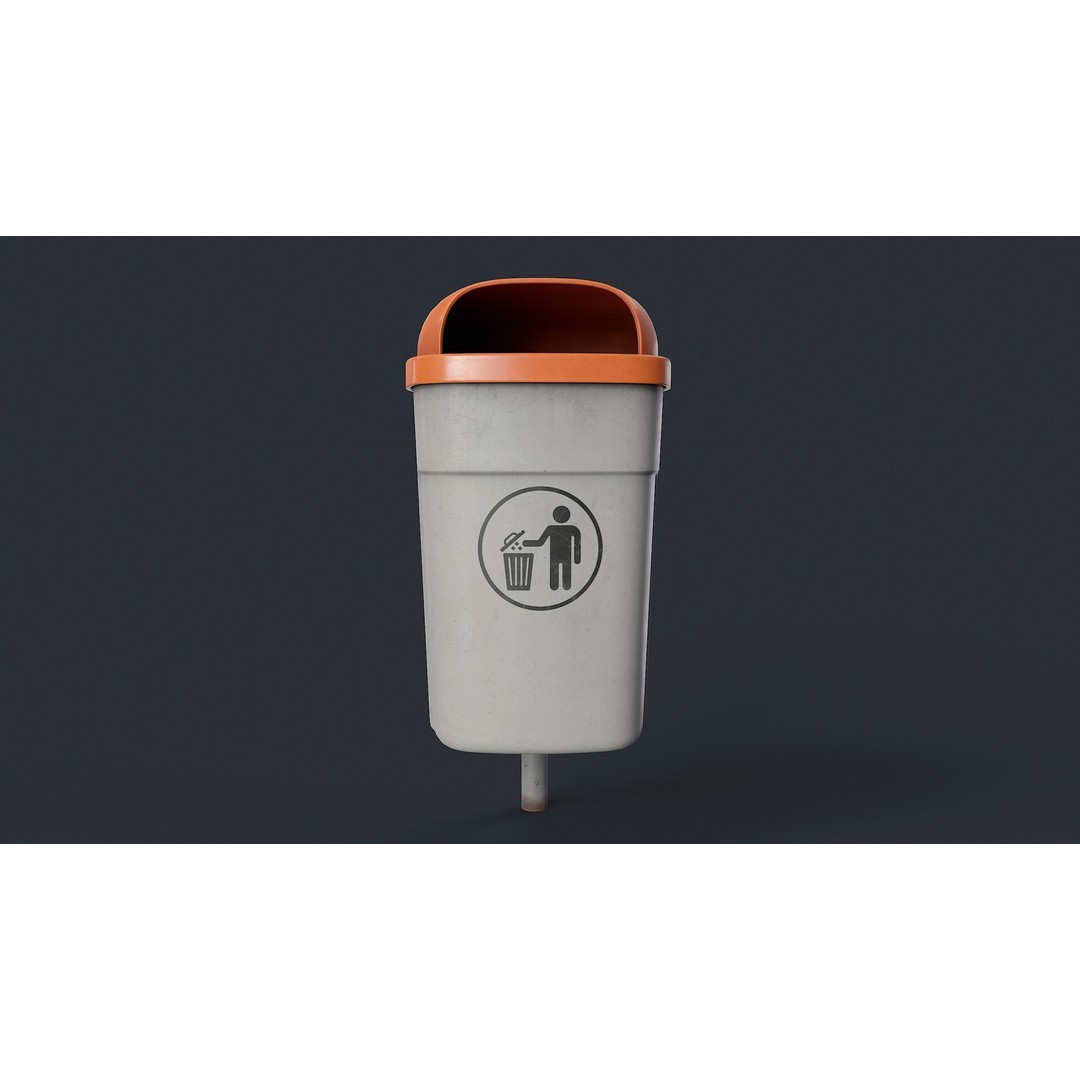 Street Trash Can 3D Model – Low Poly Game-Ready PBR Asset, FBX - View 5