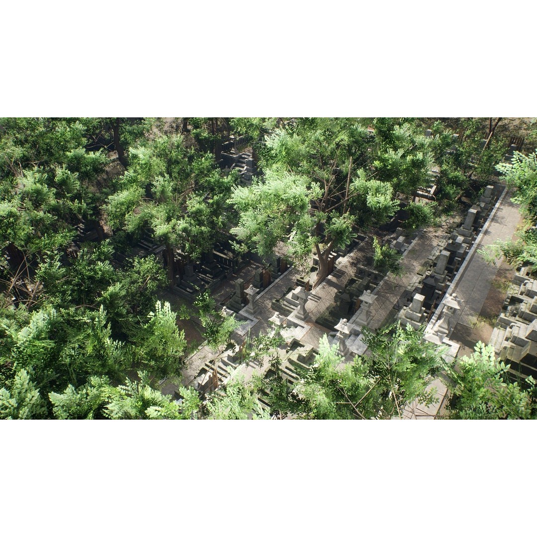 Japanese Cemetery 3D Model – Low Poly Historic Asset, PBR Textures