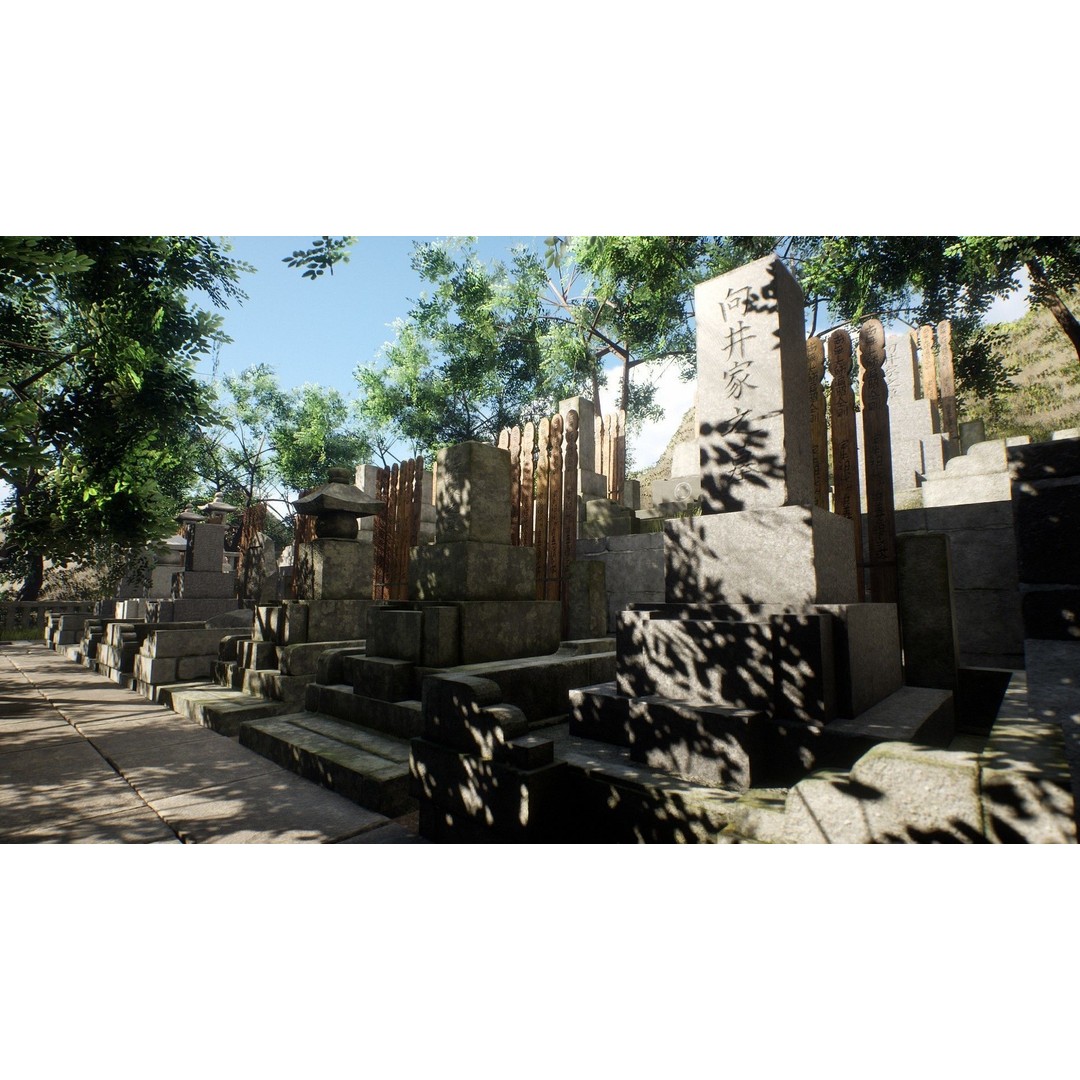 Japanese Cemetery 3D Model – Low Poly Historic Asset, PBR Textures - View 10