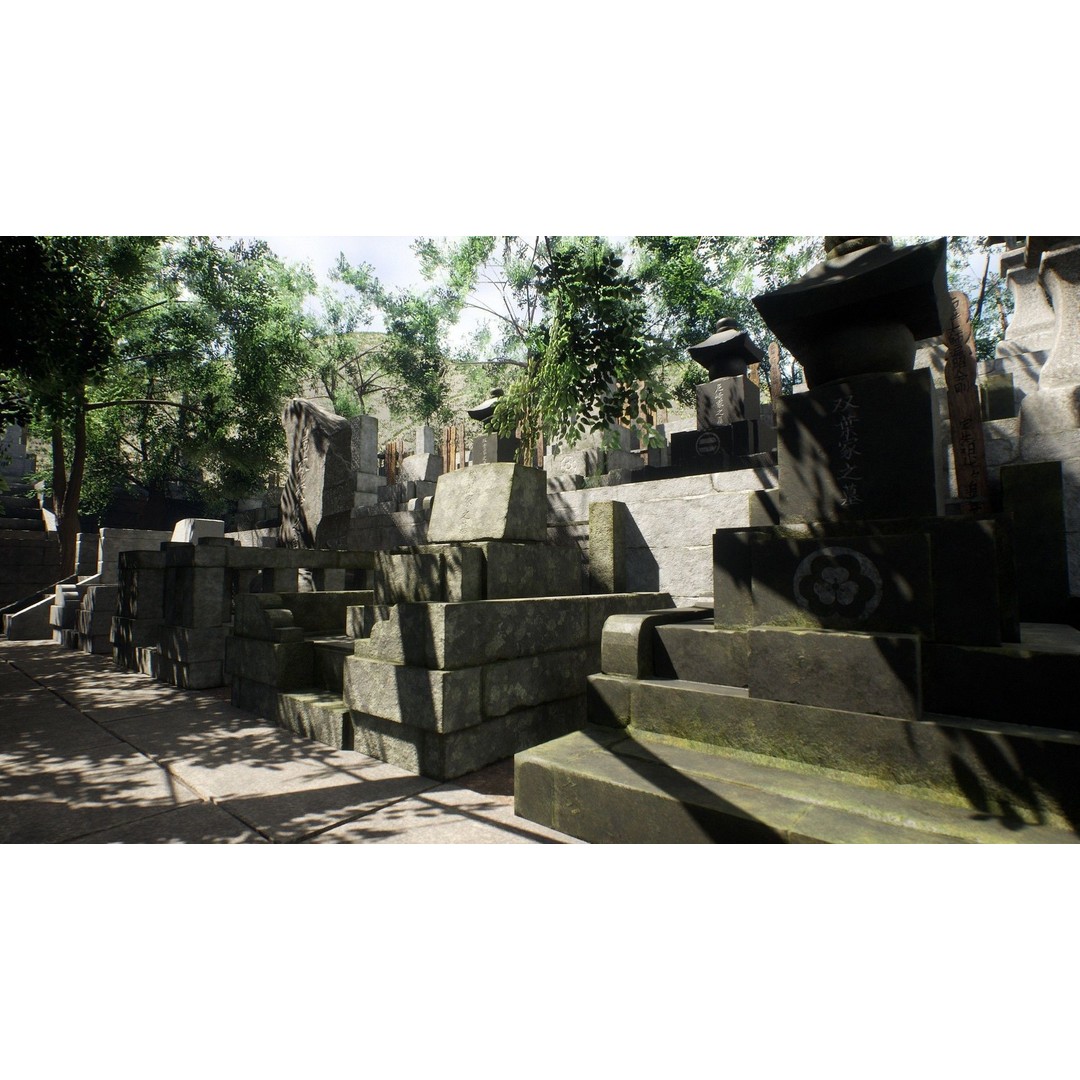 Japanese Cemetery 3D Model – Low Poly Historic Asset, PBR Textures - View 13