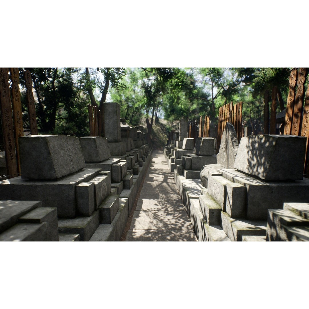 Japanese Cemetery 3D Model – Low Poly Historic Asset, PBR Textures - View 16