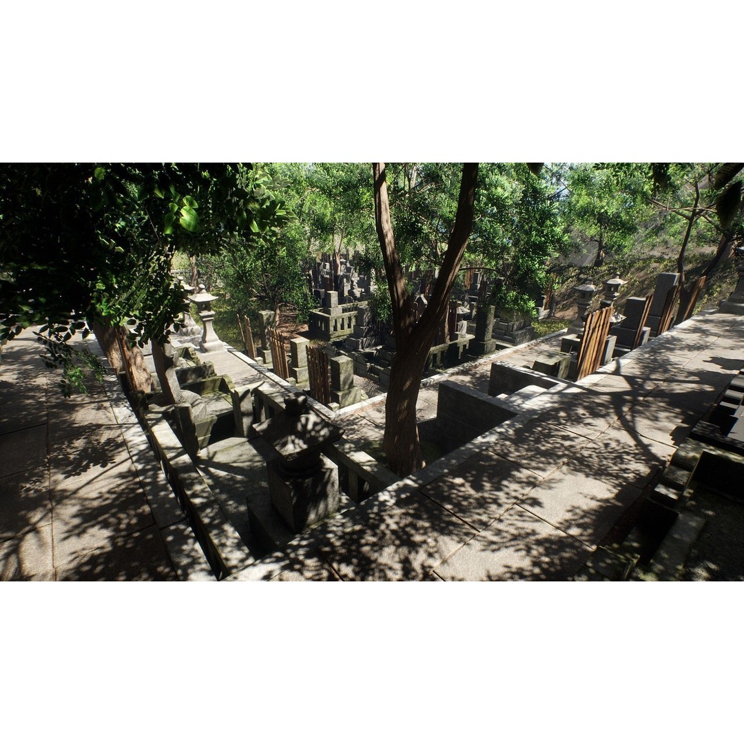 Japanese Cemetery 3D Model – Low Poly Historic Asset, PBR Textures - View 17