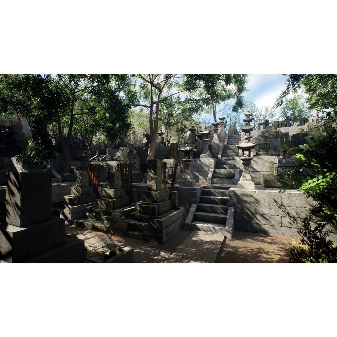 Japanese Cemetery 3D Model – Low Poly Historic Asset, PBR Textures - View 3