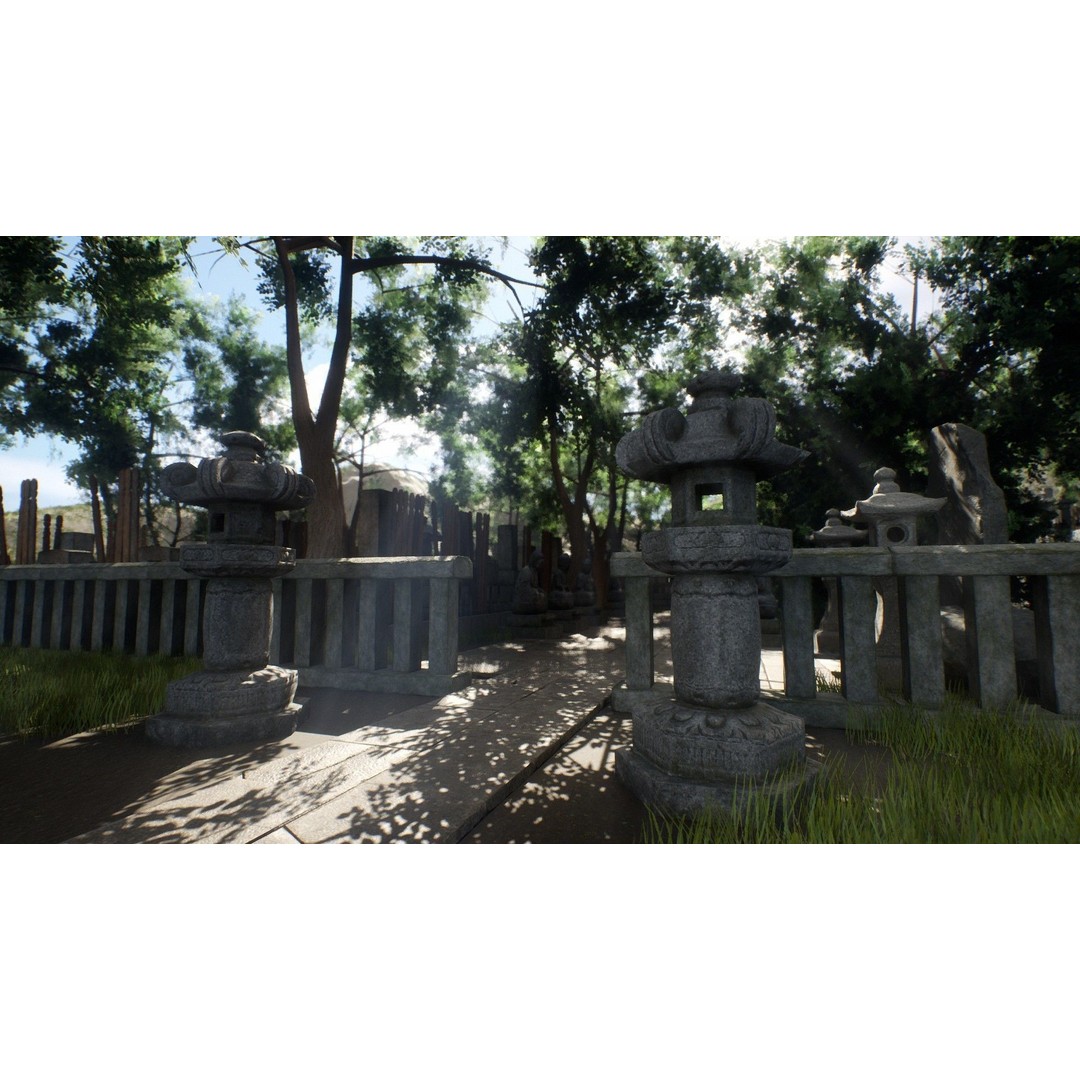 Japanese Cemetery 3D Model – Low Poly Historic Asset, PBR Textures - View 5