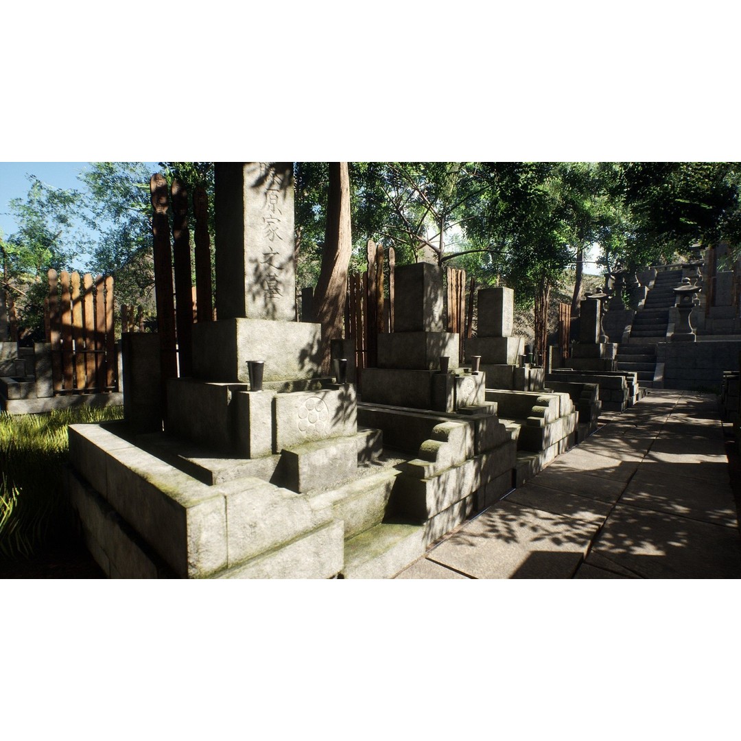 Japanese Cemetery 3D Model – Low Poly Historic Asset, PBR Textures - View 8