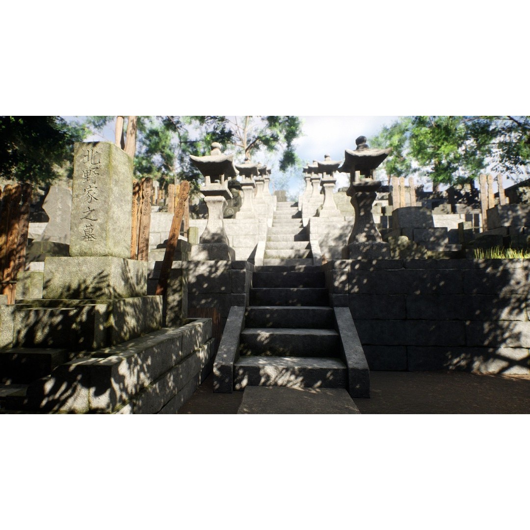 Japanese Cemetery 3D Model – Low Poly Historic Asset, PBR Textures - View 9