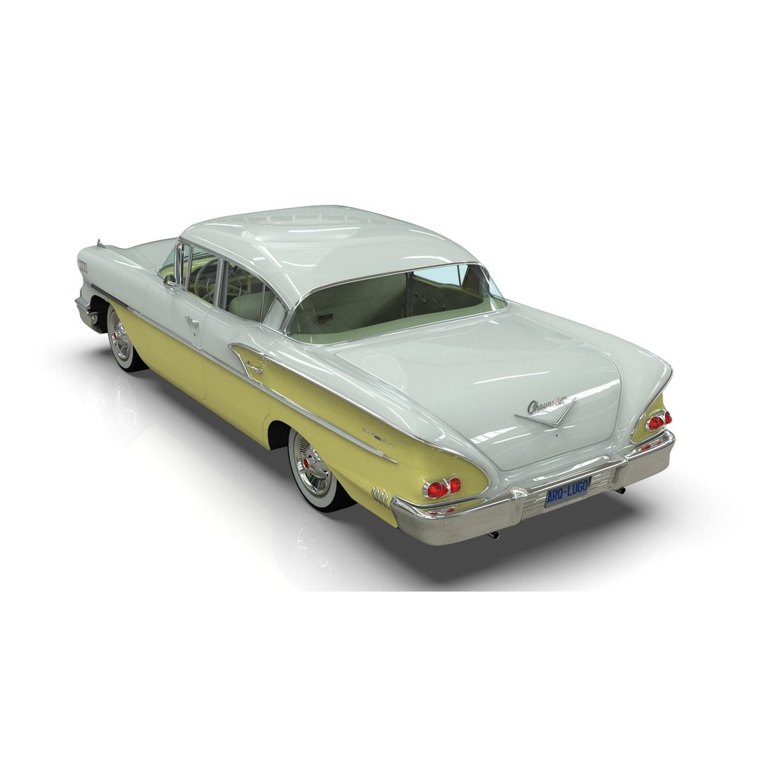 Chevrolet Belair Sedan 1958 3D Model – MidPoly Game Asset, Blender, FBX - View 12