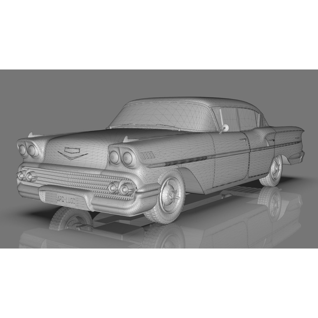 Chevrolet Belair Sedan 1958 3D Model – MidPoly Game Asset, Blender, FBX - View 17